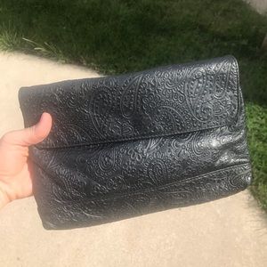 Vintage vegan leather paisley print clutch